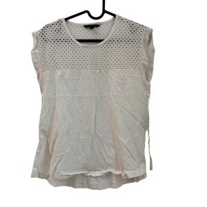 2/$15 Banana Republic S Eyelet Yoke White Sleeveless Top